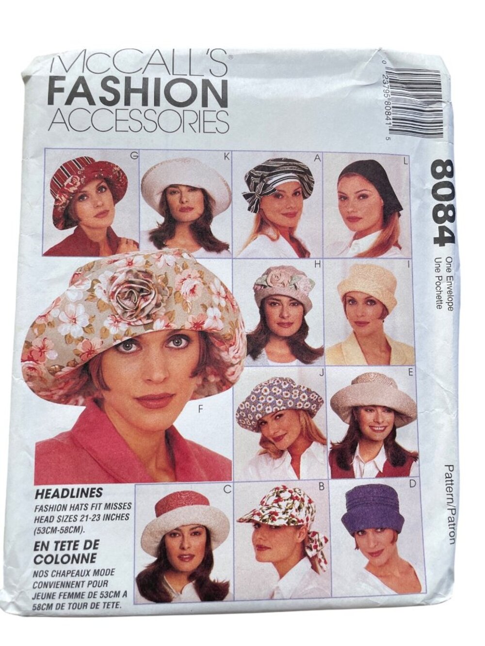 Vintage 90s McCalls 8084 Sewing Pattern 21-23" Head Size Misses Hats & Scarf CUT